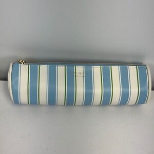 Kate Spade New York Striped Pencil Case Blue White Green Cylinder Pouch
